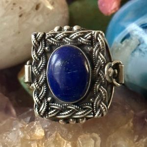 Lapis huge poison 925 sterling silver casket ring